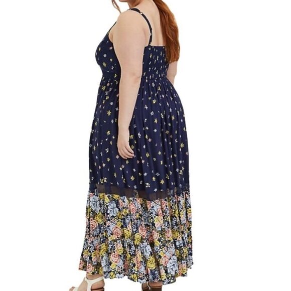 Plus Size Floral Navy Blue Sleeveless V Neck Flowy Long Summer Maxi Dress - NEW - Picture 2 of 4